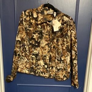 Chico's Black and Brown Jean Jacket with Woodland Camouflage